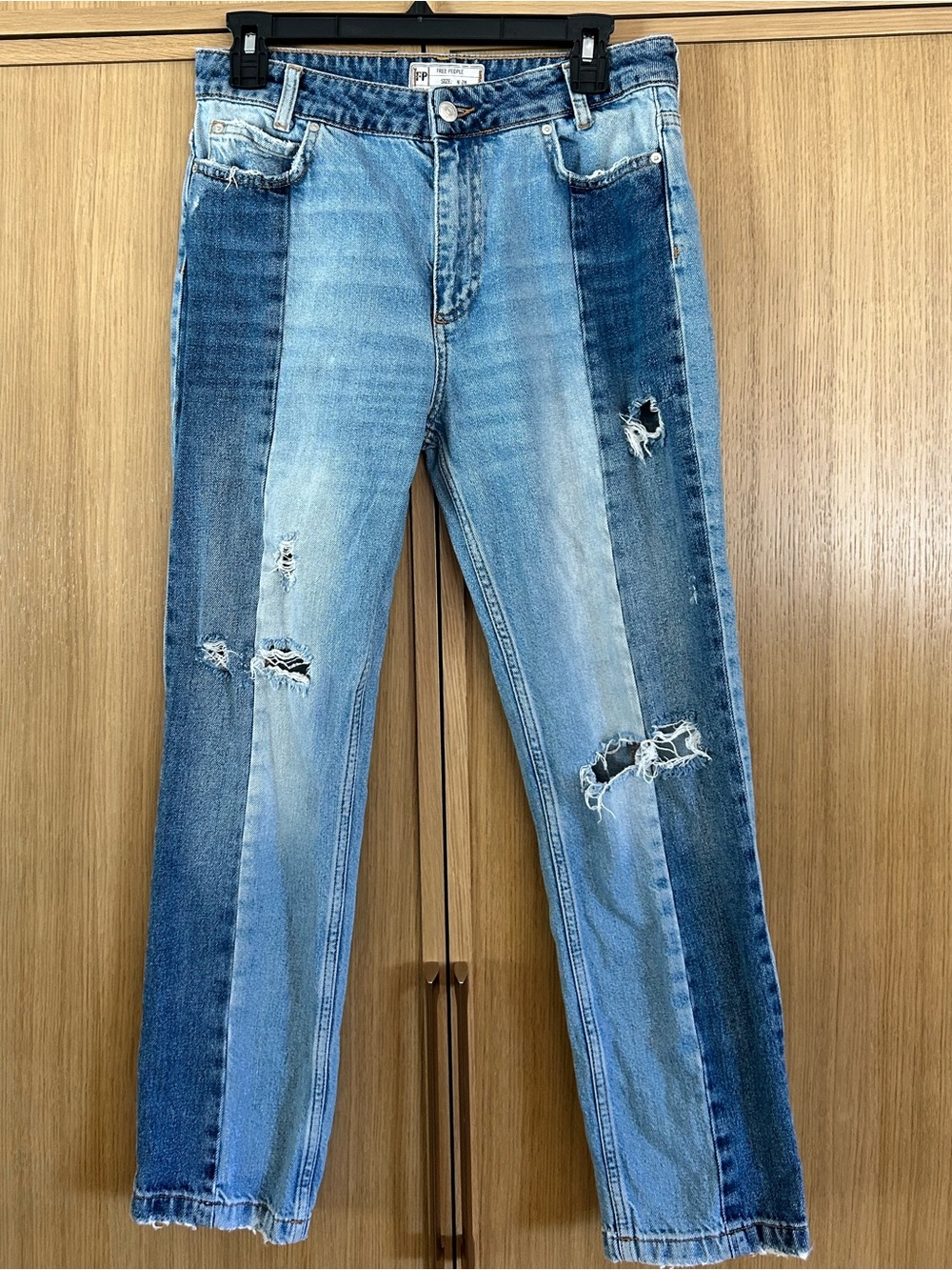 Free People Two Tone Contrast Patchwork Jeans